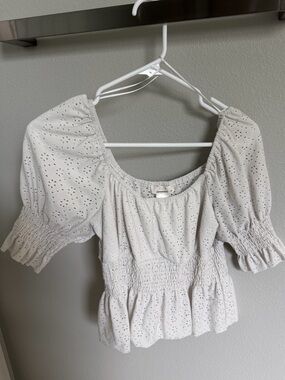 URBAN Romantics Cream Eyelet Smocked Peasant Top